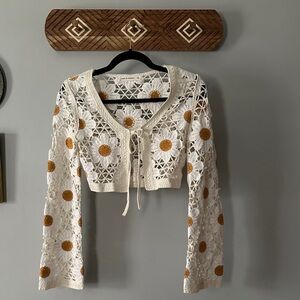 Moon & Madison Cream and Gold Crochet Crop Top